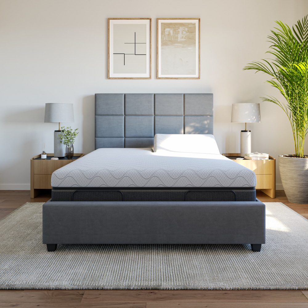 instant comfort luxe adjustable smart bed smooth flex-head front in room