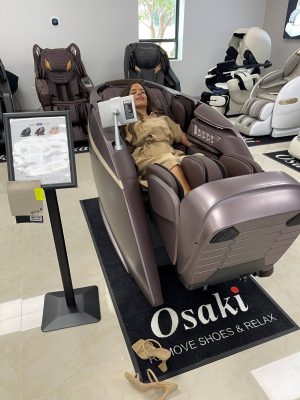 Jackie at the Osaki Headquarters in a Massage Chair